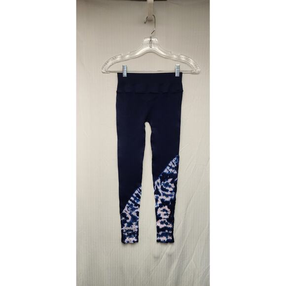 NUX Ribbed Tie Dye Leggings Navy and White V Back Size M - Picture 3 of 8
